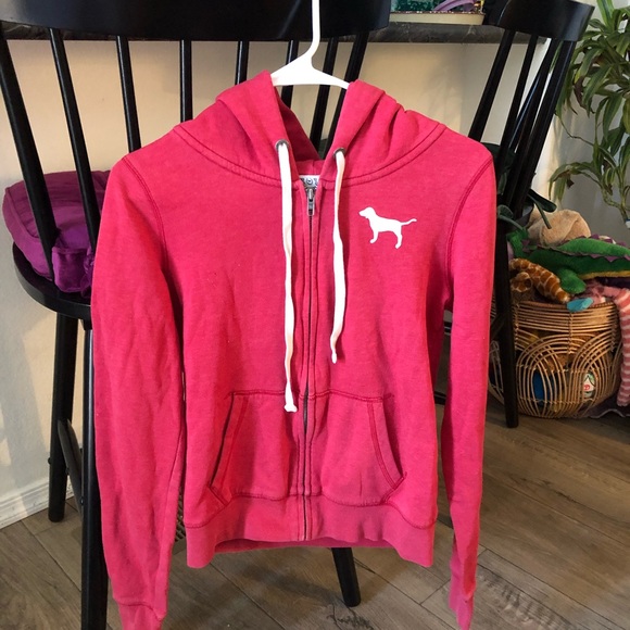 Red Victoria’s Secret Pink Dog Logo Zip-Up Hoodie - Picture 1 of 16